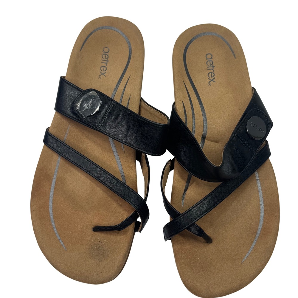 Aetrex Izzy Sandals Womens 8.5 Black Orthotic Comfy Casual Comfort SE220W